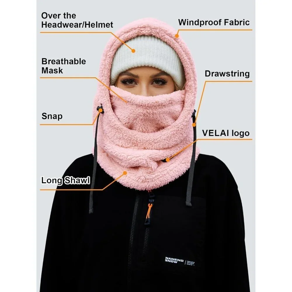 Women's Pink Winter Face Masks Windproof Scarf Cold Weather Hat Neck Warmer